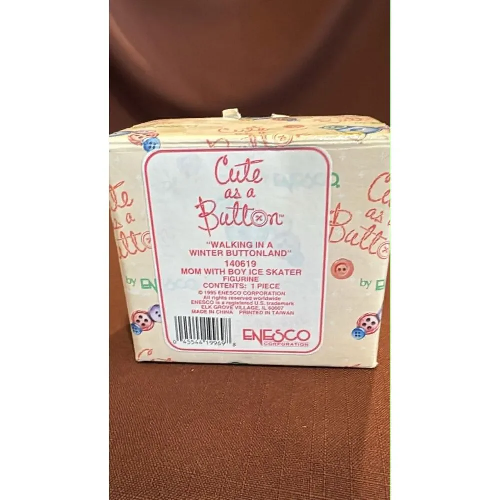 Enesco cute as a button figurine Mom with with boy ice skating